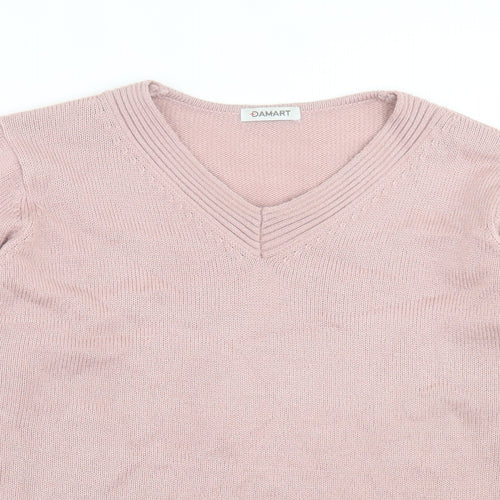 Damart Womens Pink V-Neck Acrylic Pullover Jumper Size 14