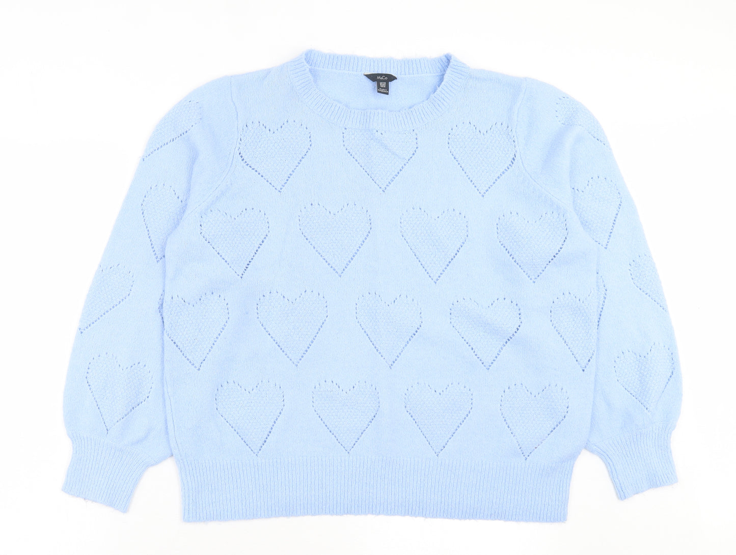 M&Co Womens Blue Crew Neck Geometric Acrylic Pullover Jumper Size 20