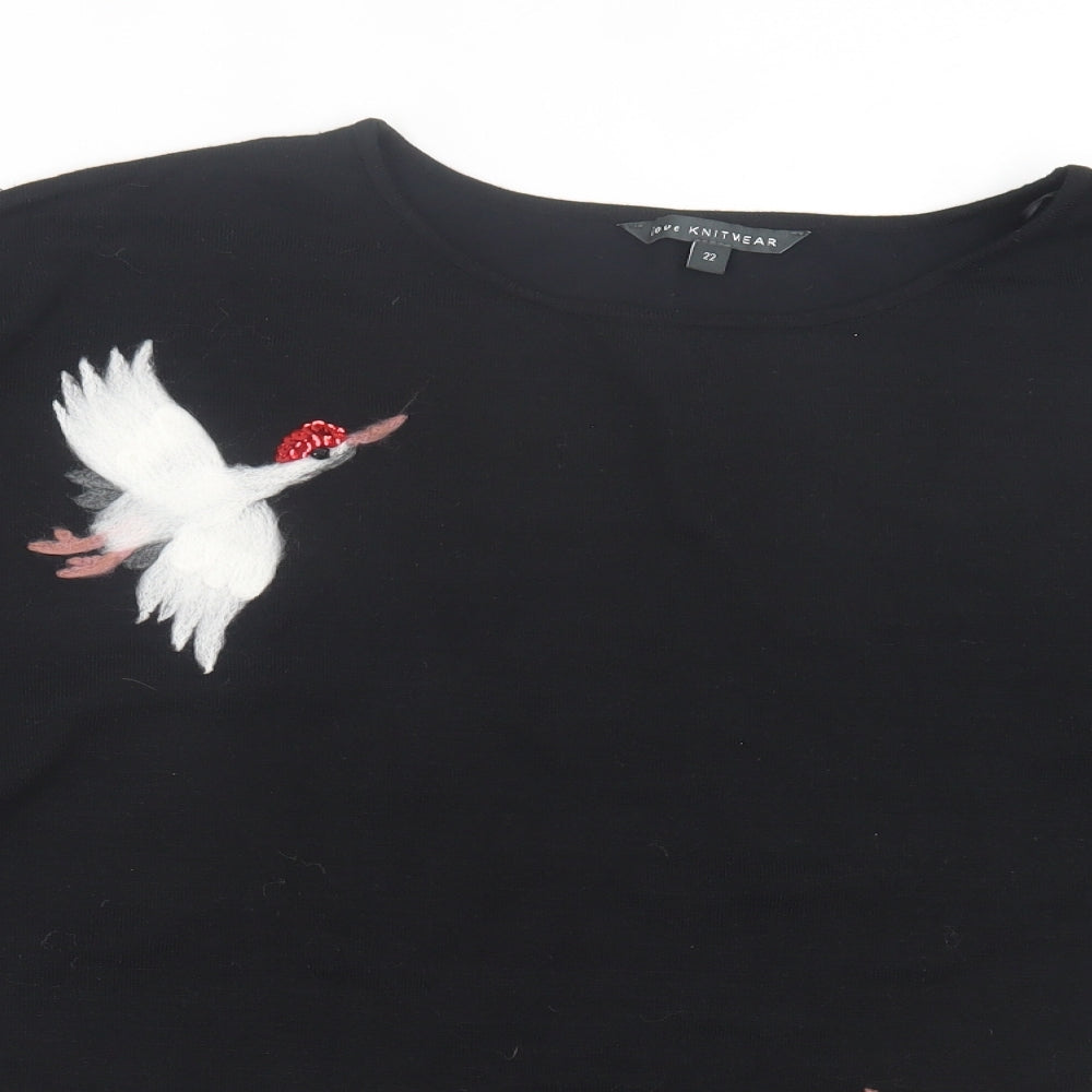 bonmarch Womens Black Crew Neck Viscose Pullover Jumper Size 22