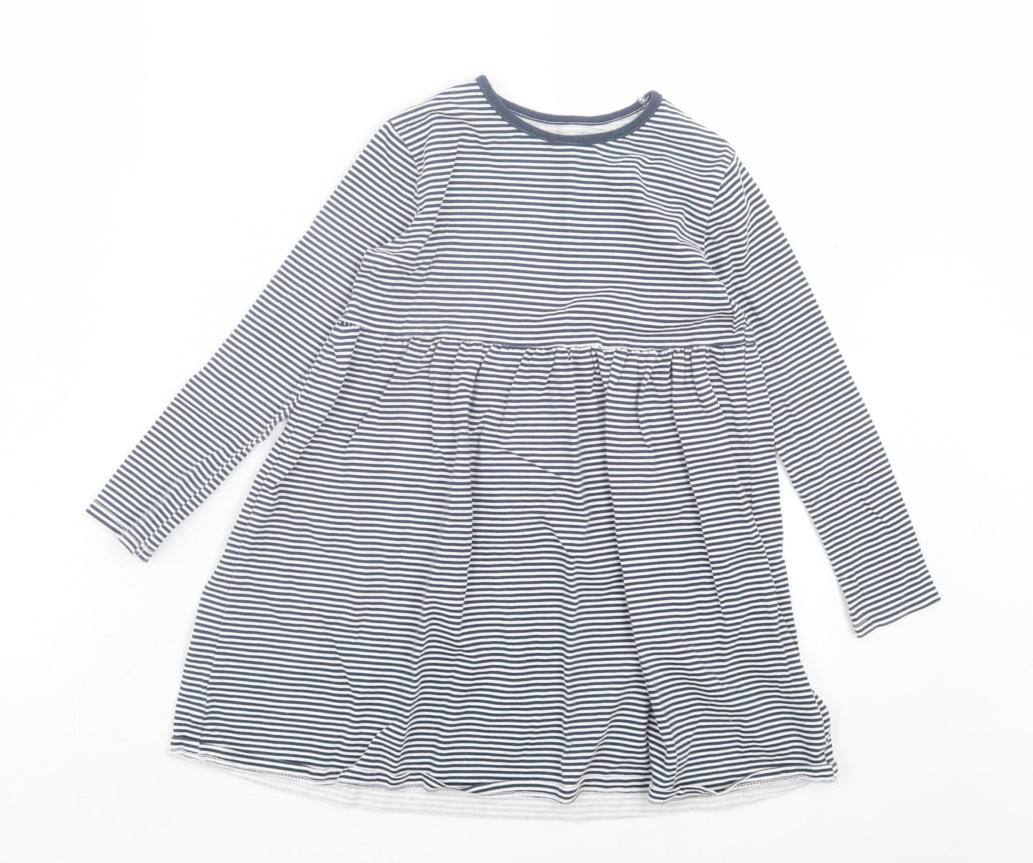 George Girls Blue Striped Cotton A-Line Size 6-7 Years Crew Neck Pullover