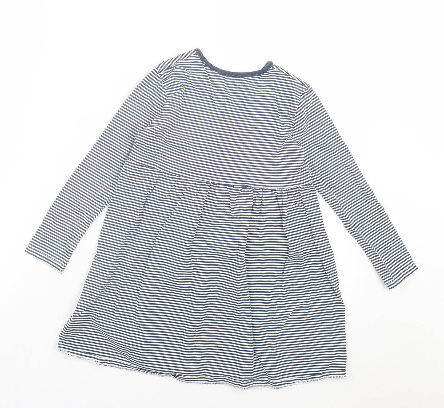 George Girls Blue Striped Cotton A-Line Size 6-7 Years Crew Neck Pullover