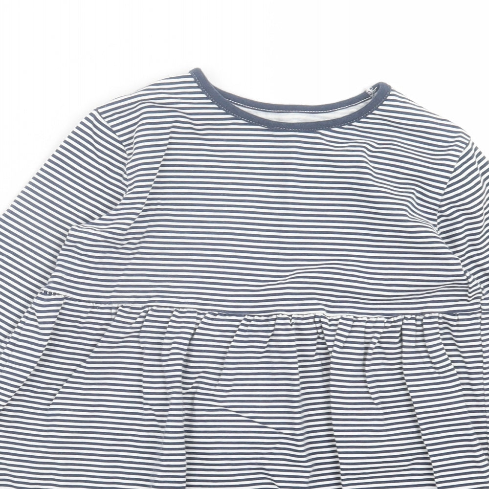 George Girls Blue Striped Cotton A-Line Size 6-7 Years Crew Neck Pullover