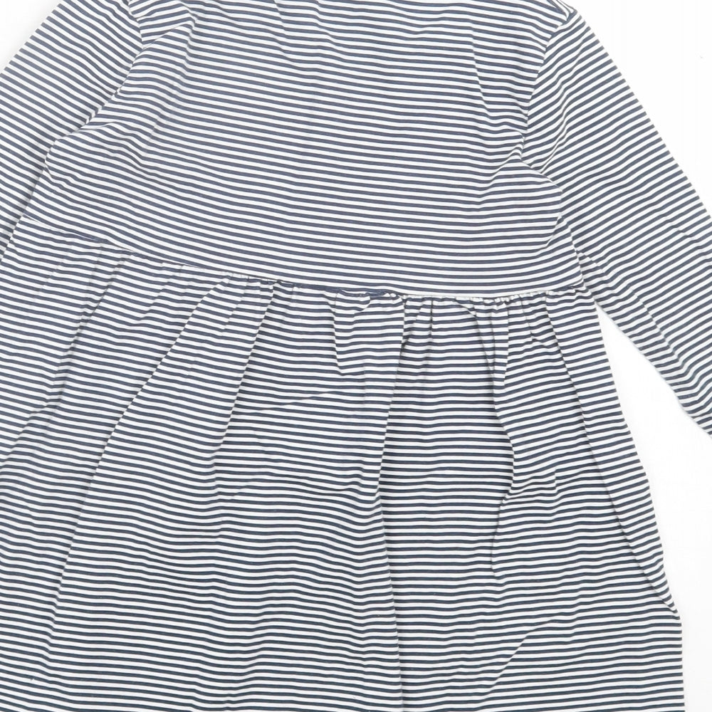 George Girls Blue Striped Cotton A-Line Size 6-7 Years Crew Neck Pullover