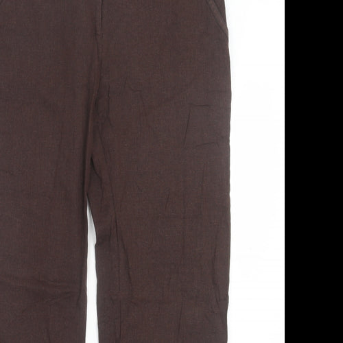 Principles Womens Brown Linen Trousers Size 12 L28 in Regular Hook & Eye