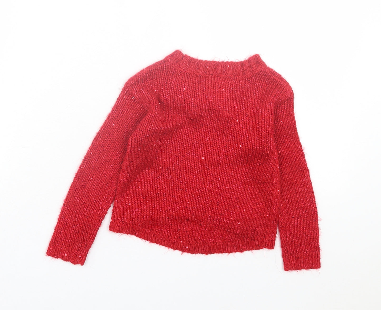evie Girls Red Crew Neck Acrylic Pullover Jumper Size 2 Years Pullover