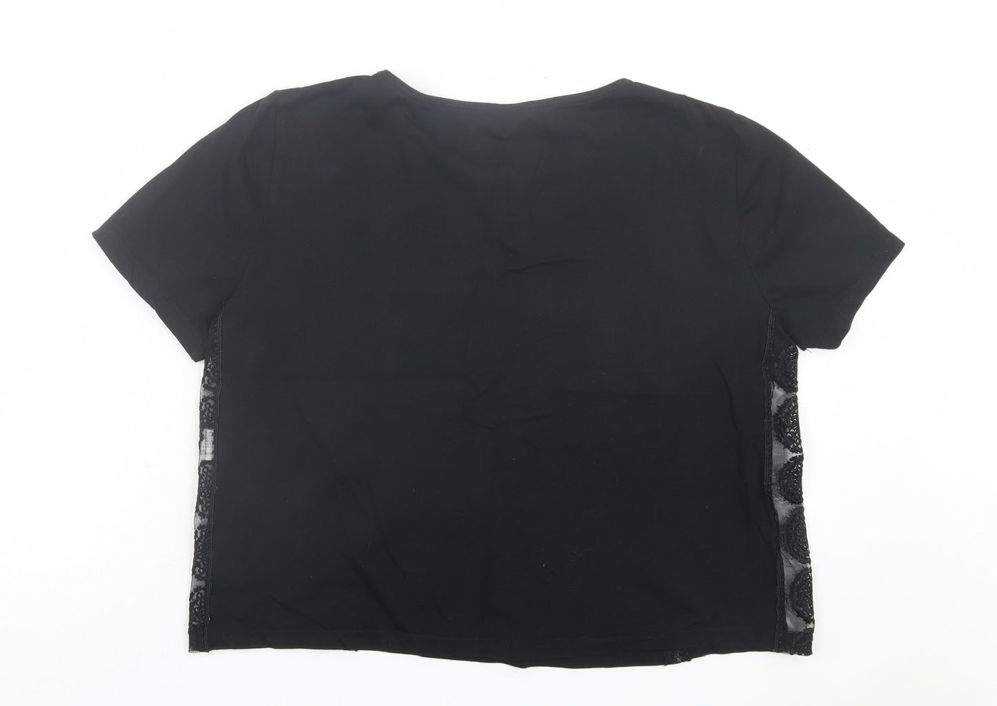 Zara Womens Black Cotton Cropped T-Shirt Size M Crew Neck