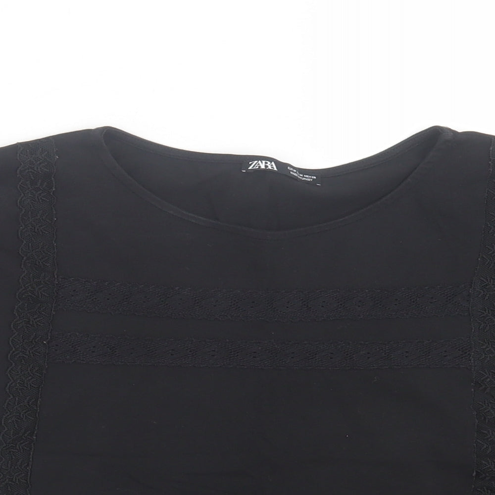 Zara Womens Black Cotton Cropped T-Shirt Size M Crew Neck
