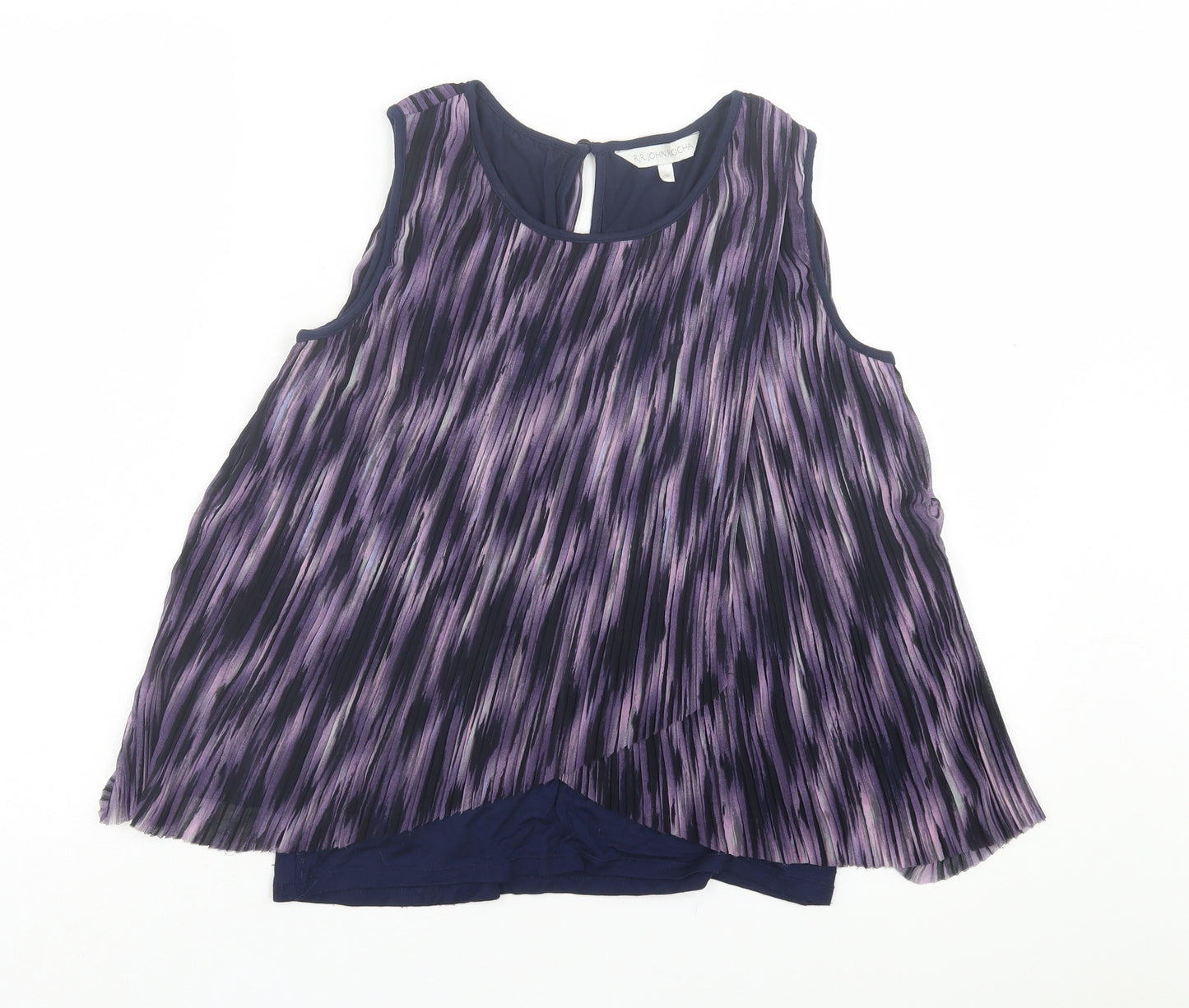 RJR.John Rocha Womens Purple Striped Polyester Basic Tank Size 10 Crew Neck