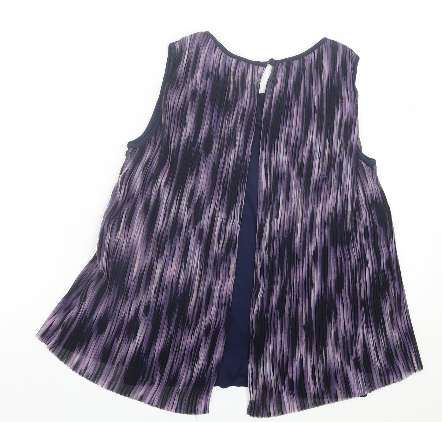 RJR.John Rocha Womens Purple Striped Polyester Basic Tank Size 10 Crew Neck