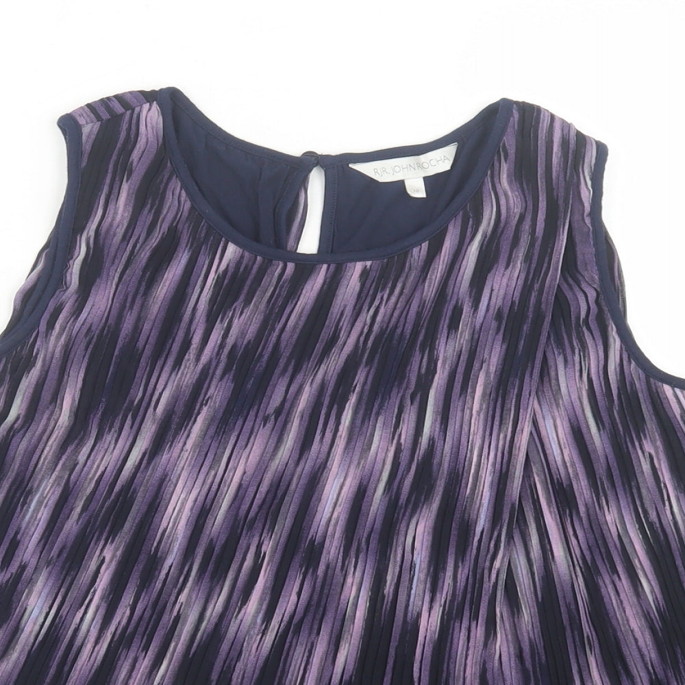 RJR.John Rocha Womens Purple Striped Polyester Basic Tank Size 10 Crew Neck