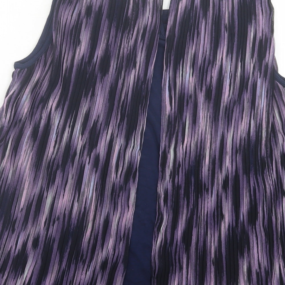 RJR.John Rocha Womens Purple Striped Polyester Basic Tank Size 10 Crew Neck