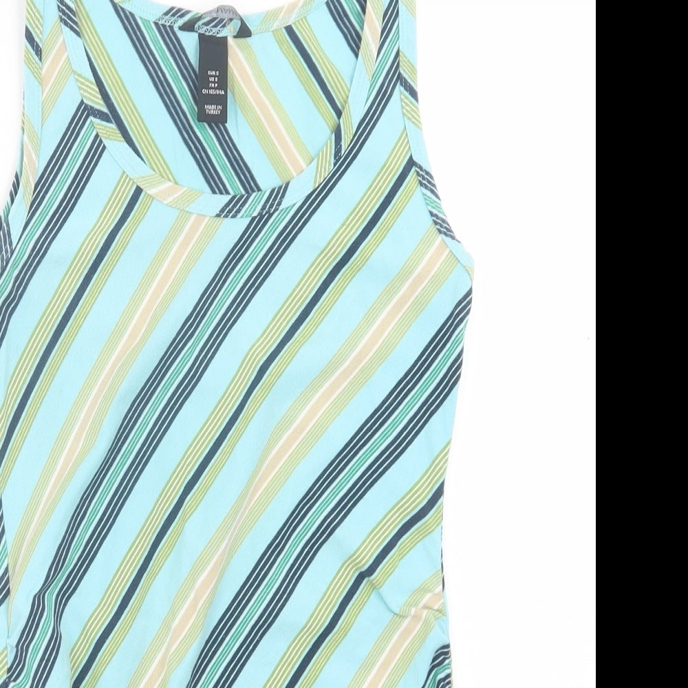 H&M Womens Blue Striped Cotton Basic Tank Size S Scoop Neck