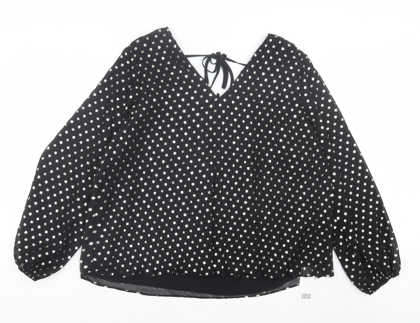 F&F Womens Black Polka Dot Polyester Basic Blouse Size 22 V-Neck