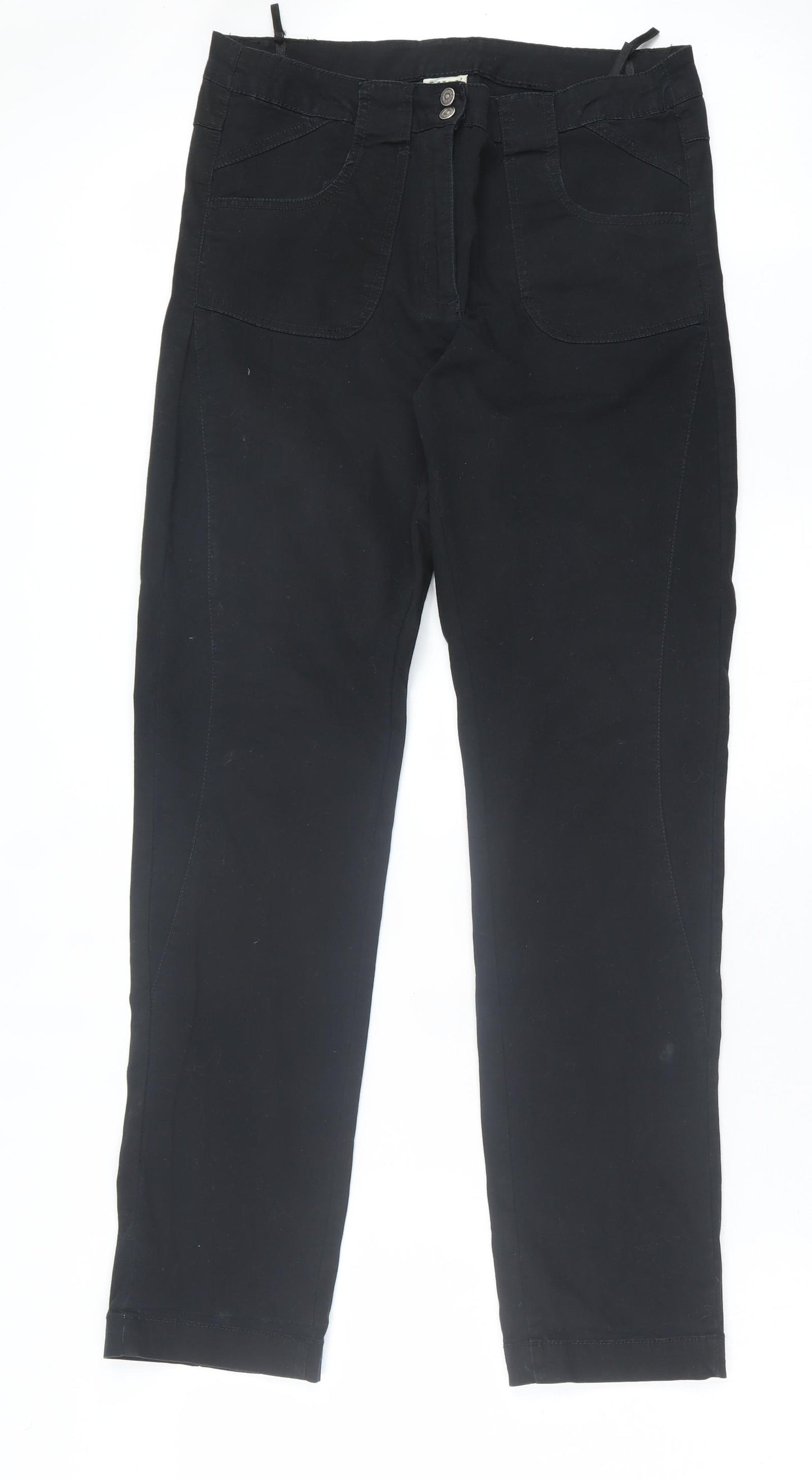 Casual Clothing Womens Black Cotton Trousers Size 14 L31 in Regular Button