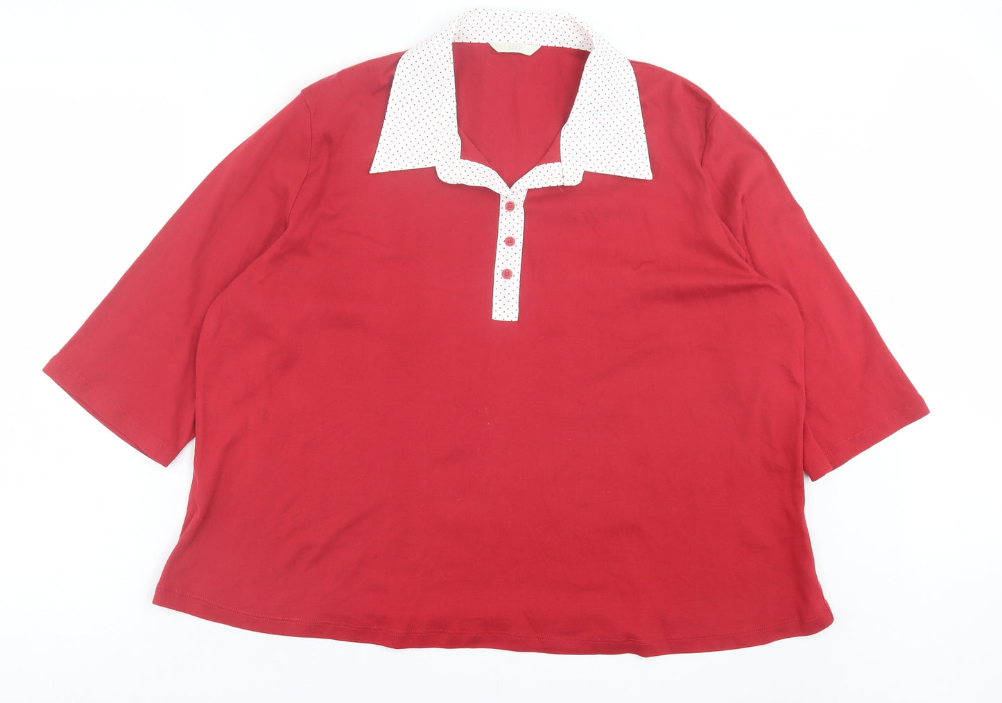 Marks and Spencer Womens Red Polka Dot Cotton Basic Polo Size 24 Collared