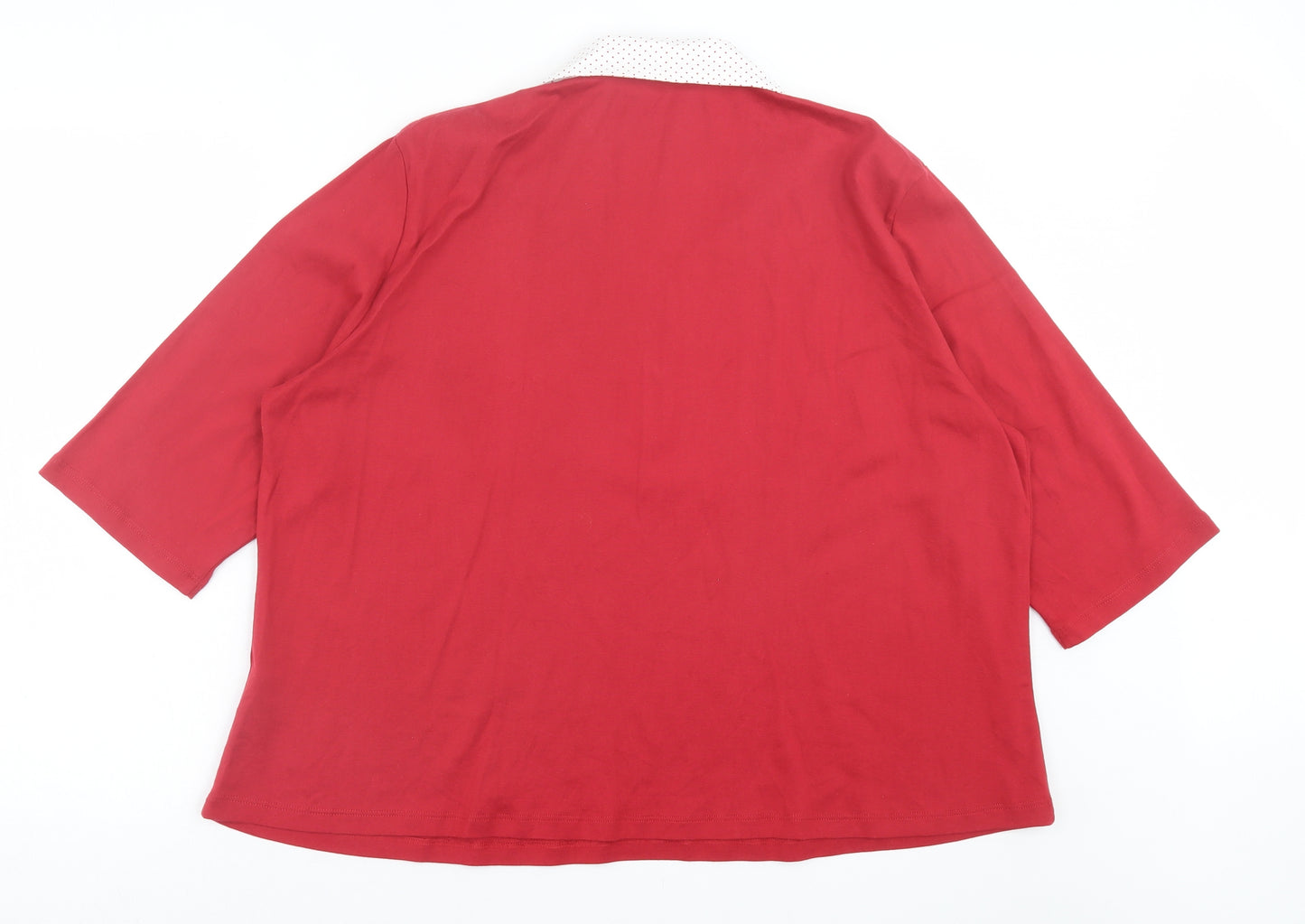 Marks and Spencer Womens Red Polka Dot Cotton Basic Polo Size 24 Collared