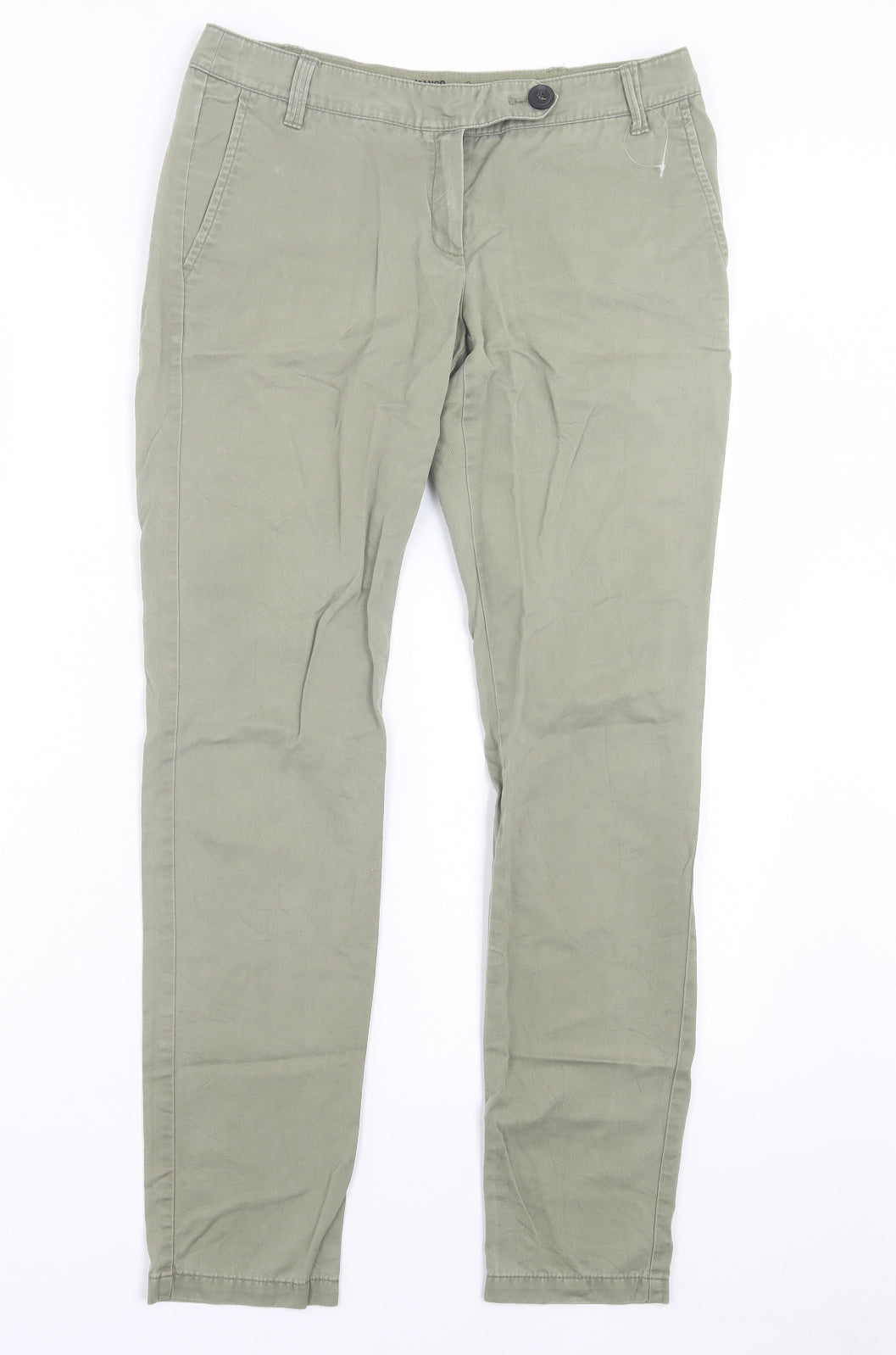 Mango Womens Green Cotton Chino Trousers Size 8 L30 in Regular Button