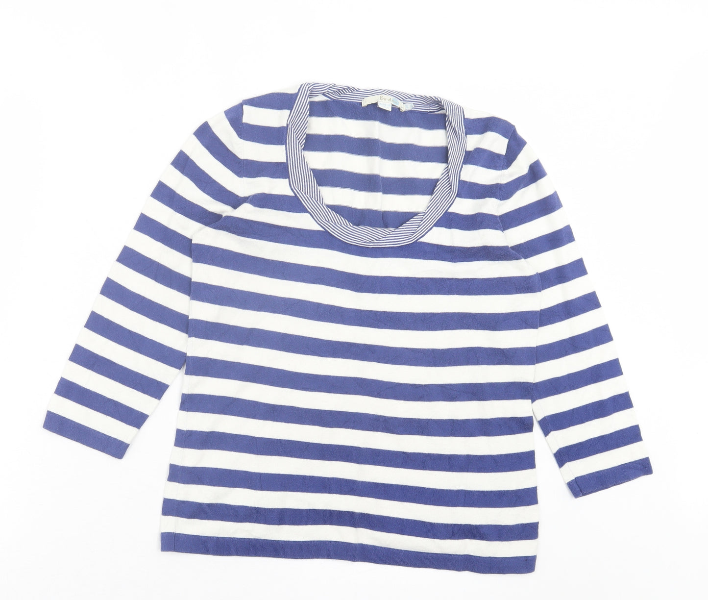 Boden Womens Blue Striped Cotton Basic T-Shirt Size 10 Scoop Neck
