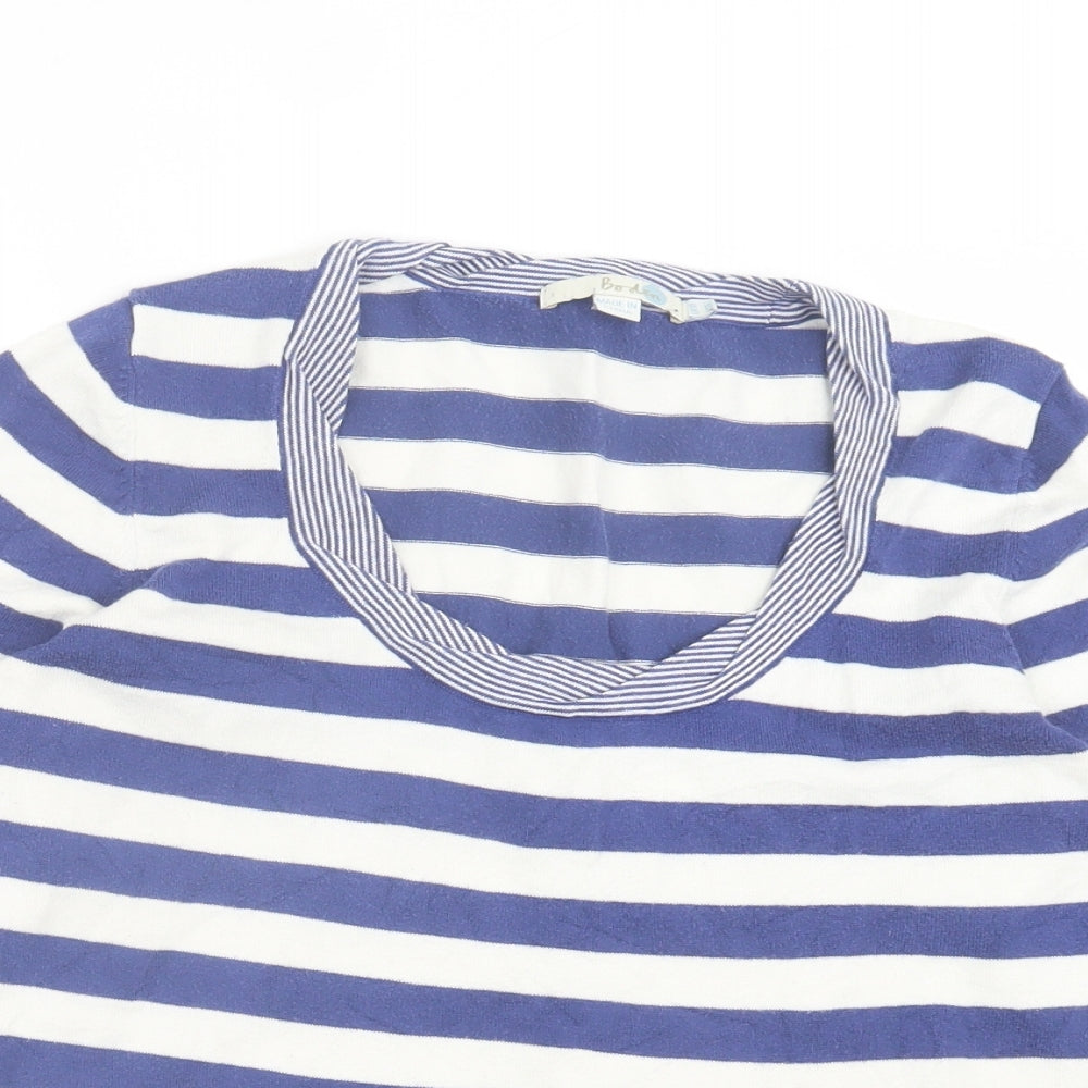 Boden Womens Blue Striped Cotton Basic T-Shirt Size 10 Scoop Neck