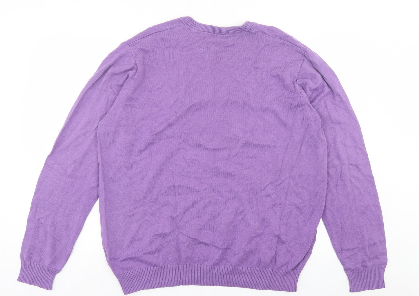 Cotton Traders Mens Purple V-Neck Cotton Pullover Jumper Size XL