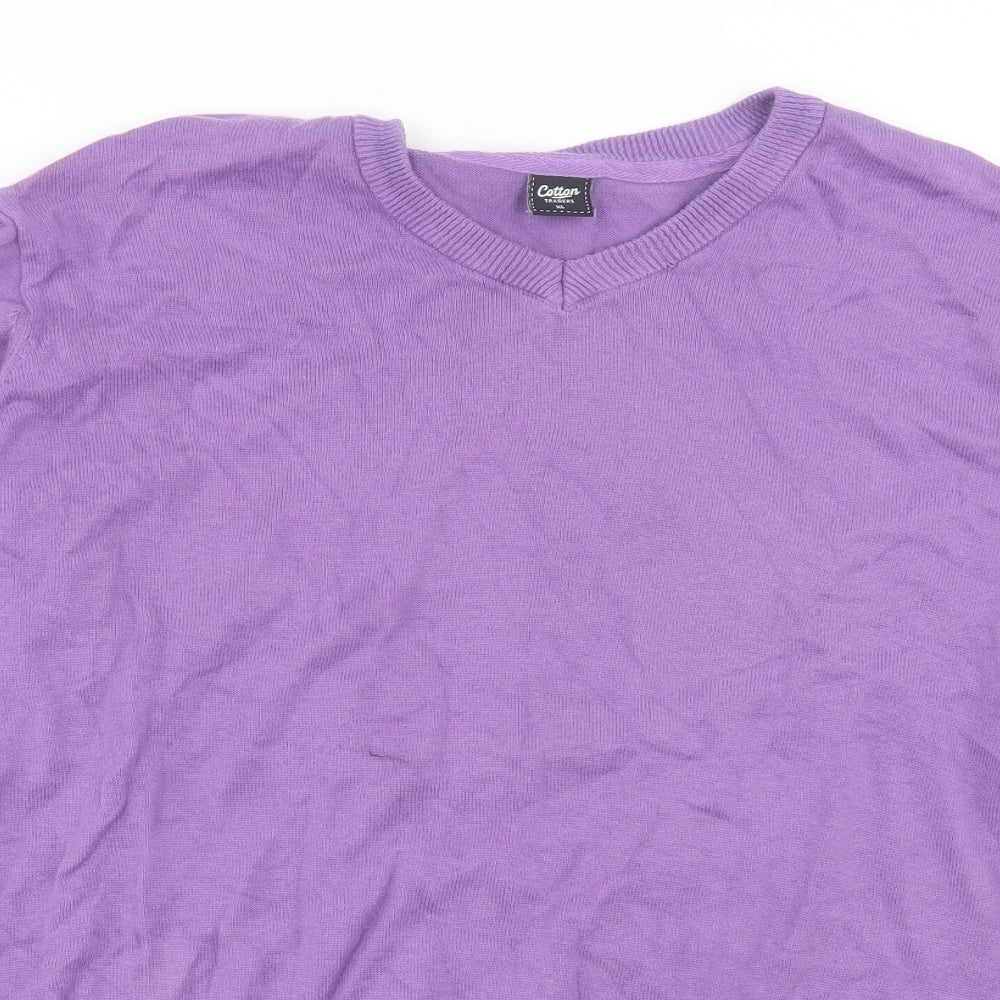 Cotton Traders Mens Purple V-Neck Cotton Pullover Jumper Size XL