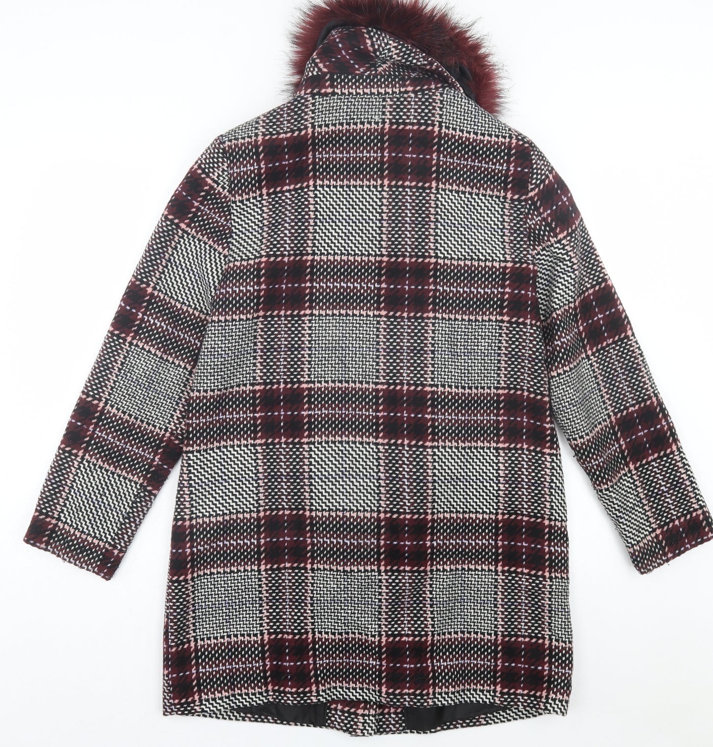 George Womens Red Plaid Overcoat Coat Size 14 Button