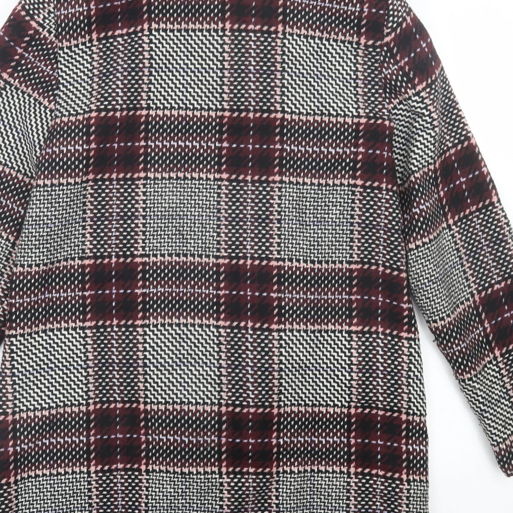 George Womens Red Plaid Overcoat Coat Size 14 Button