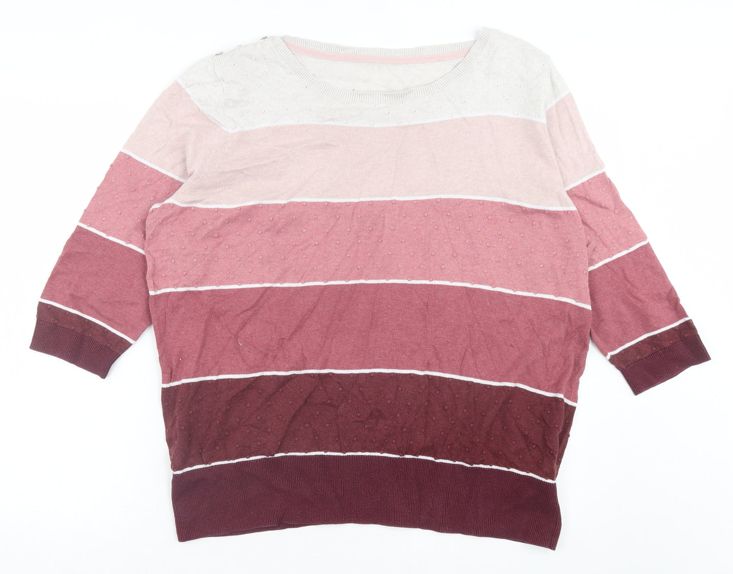 Maine Womens Pink Crew Neck Striped Cotton Pullover Jumper Size 22