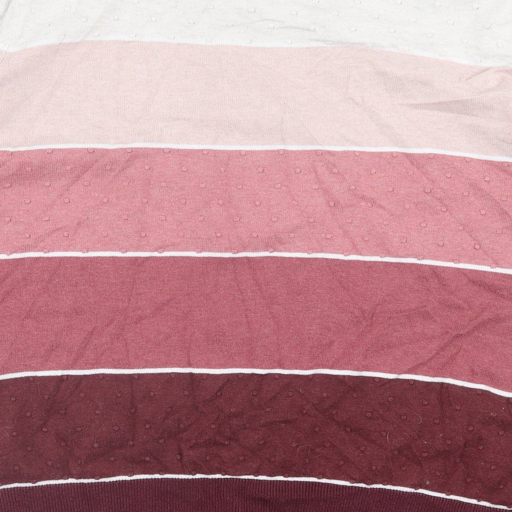 Maine Womens Pink Crew Neck Striped Cotton Pullover Jumper Size 22