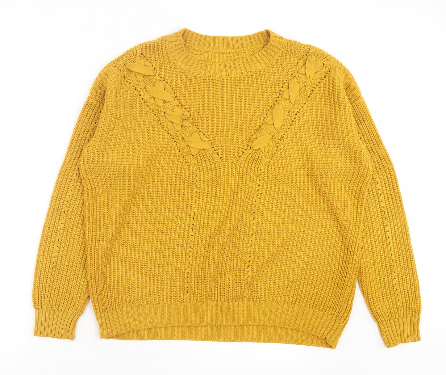 Primark Womens Yellow Crew Neck Acrylic Pullover Jumper Size M
