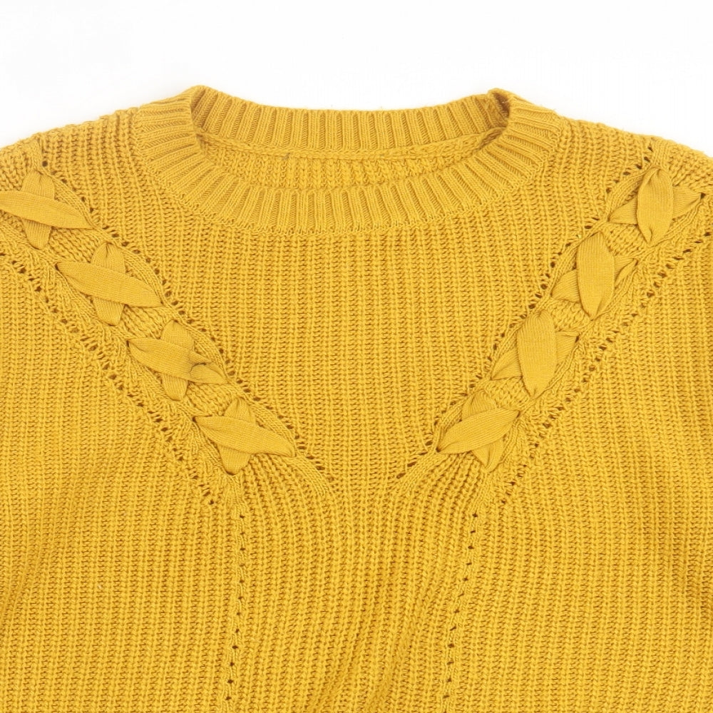 Primark Womens Yellow Crew Neck Acrylic Pullover Jumper Size M