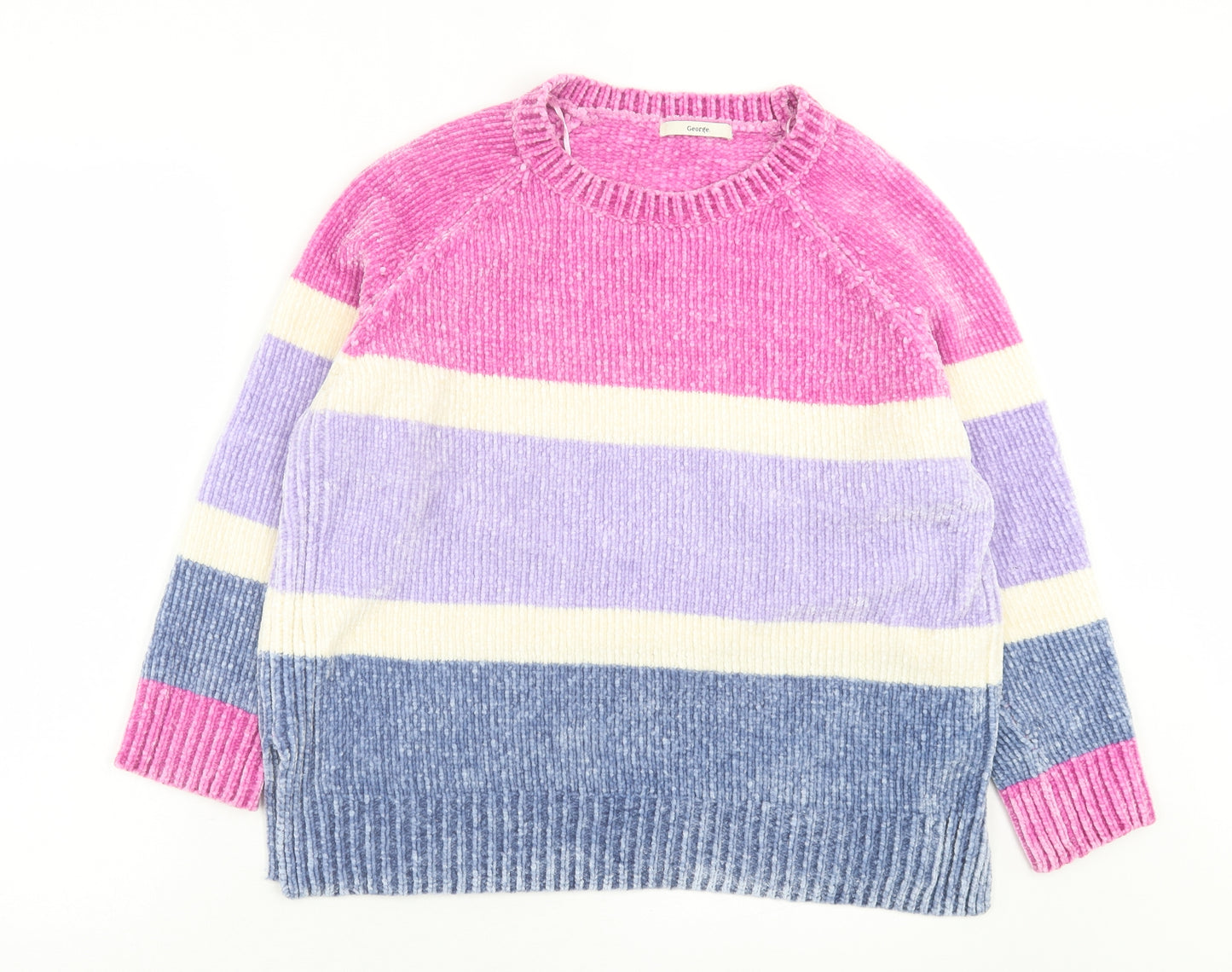 George Womens Purple Crew Neck Striped Polyester Pullover Jumper Size L