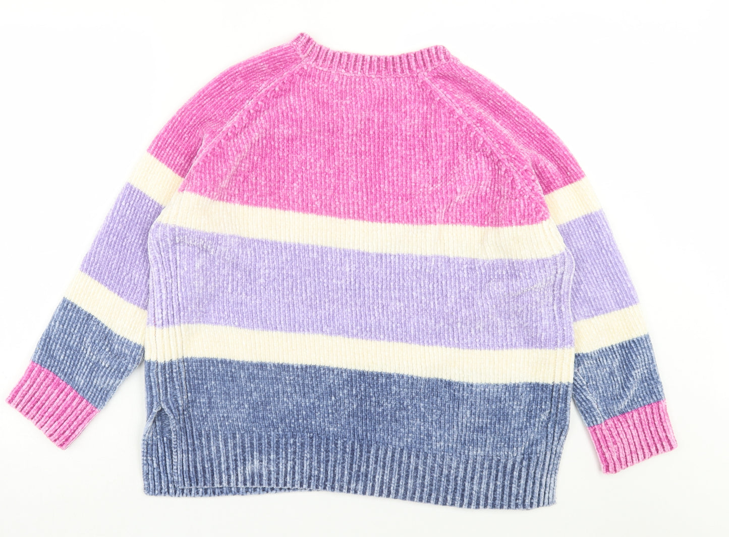 George Womens Purple Crew Neck Striped Polyester Pullover Jumper Size L