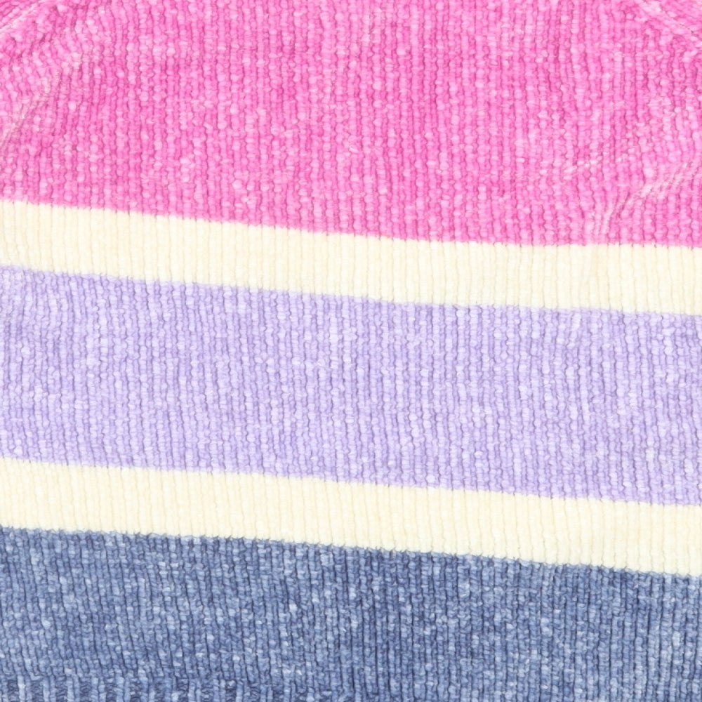 George Womens Purple Crew Neck Striped Polyester Pullover Jumper Size L