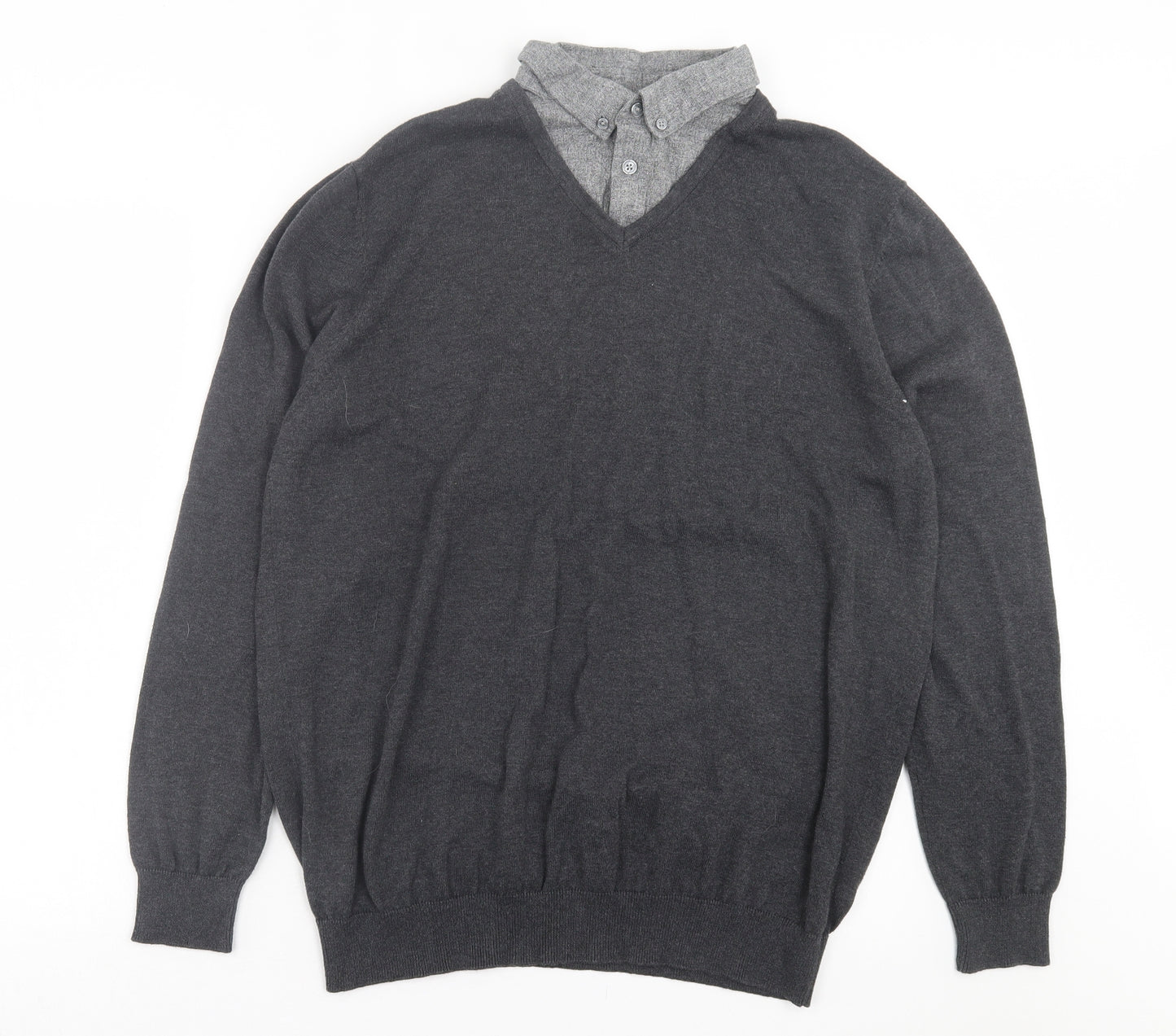 George Mens Grey Collared Cotton Pullover Jumper Size XL