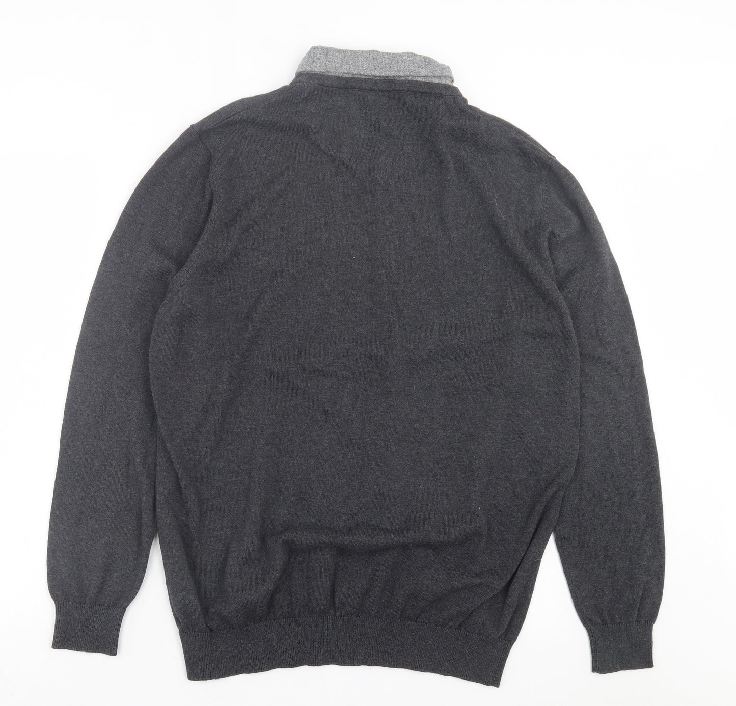 George Mens Grey Collared Cotton Pullover Jumper Size XL