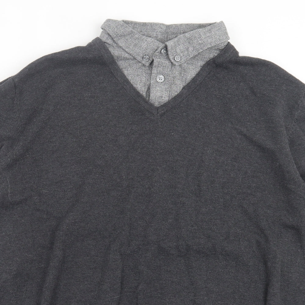 George Mens Grey Collared Cotton Pullover Jumper Size XL