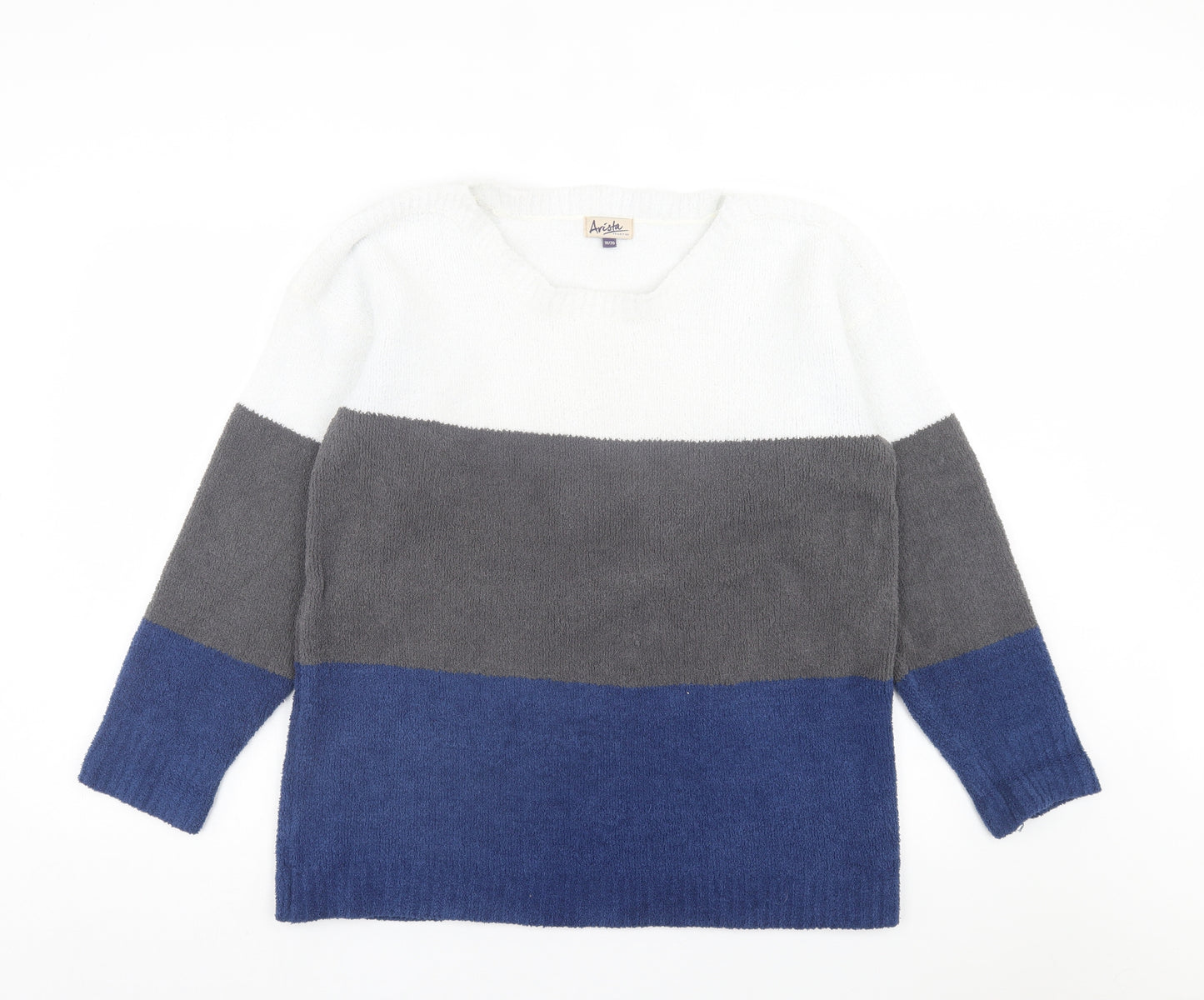 arista Womens Blue Crew Neck Striped Polyester Pullover Jumper Size 18