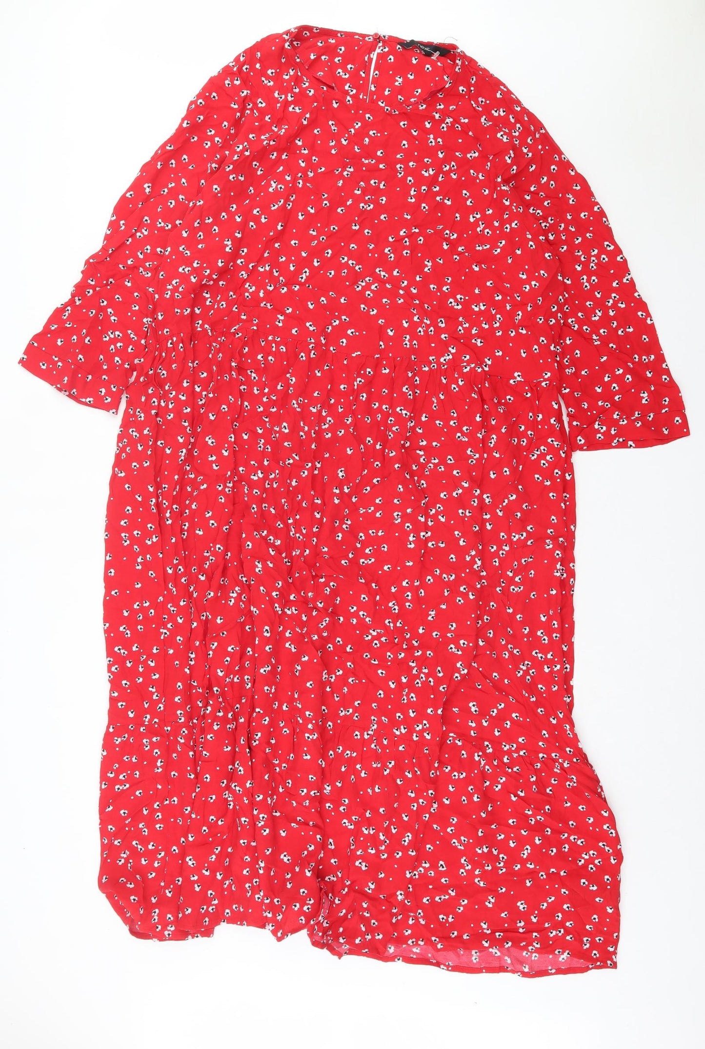 NEXT Womens Red Floral Polyester A-Line Size 24 Crew Neck Button