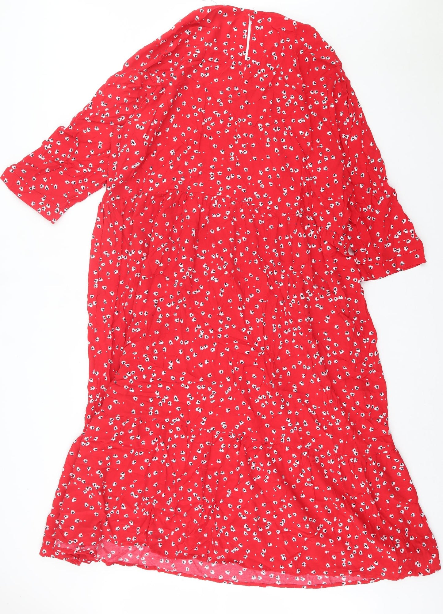 NEXT Womens Red Floral Polyester A-Line Size 24 Crew Neck Button