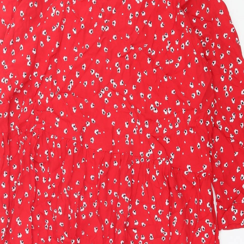 NEXT Womens Red Floral Polyester A-Line Size 24 Crew Neck Button