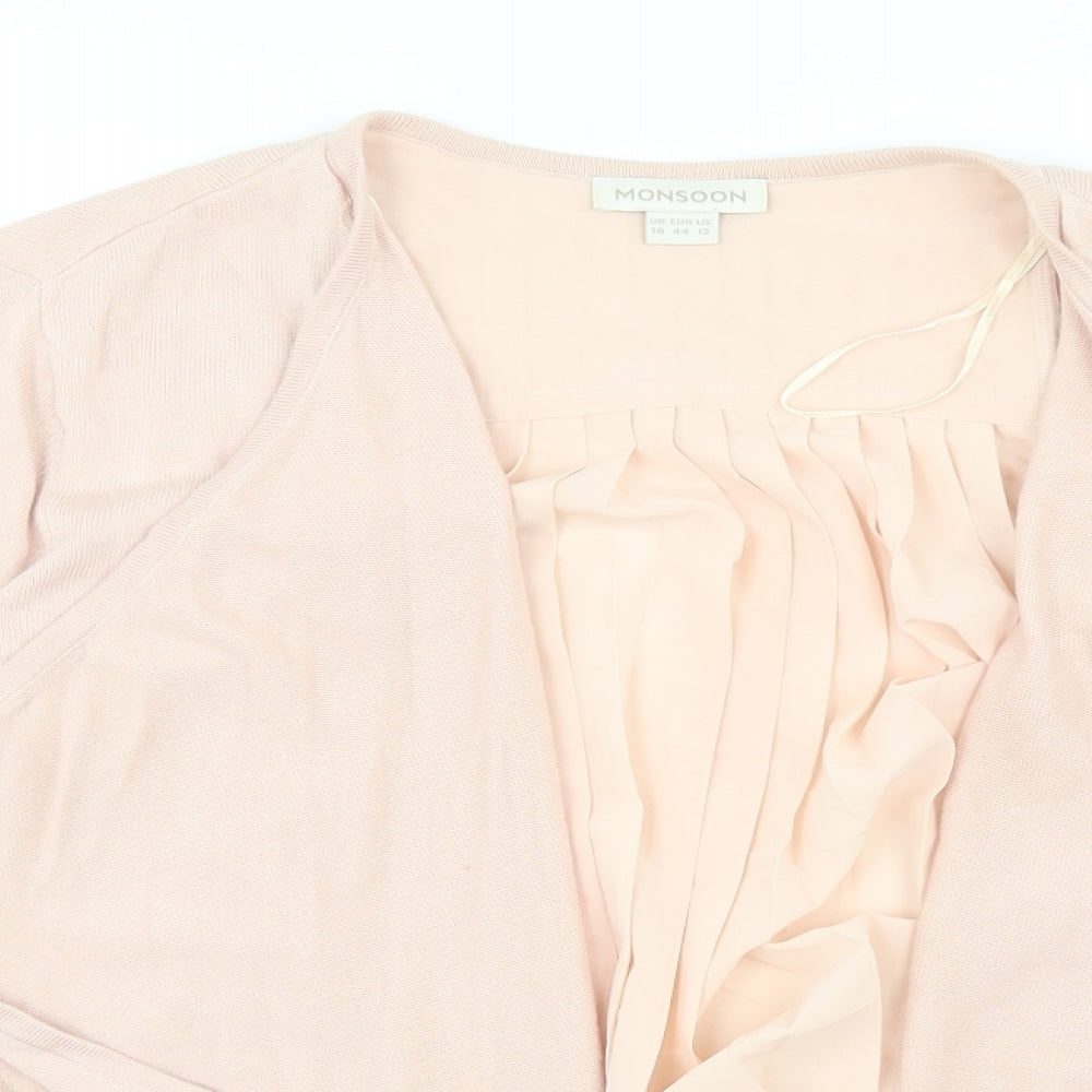 Monsoon Womens Pink V-Neck Cotton Cardigan Jumper Size 16