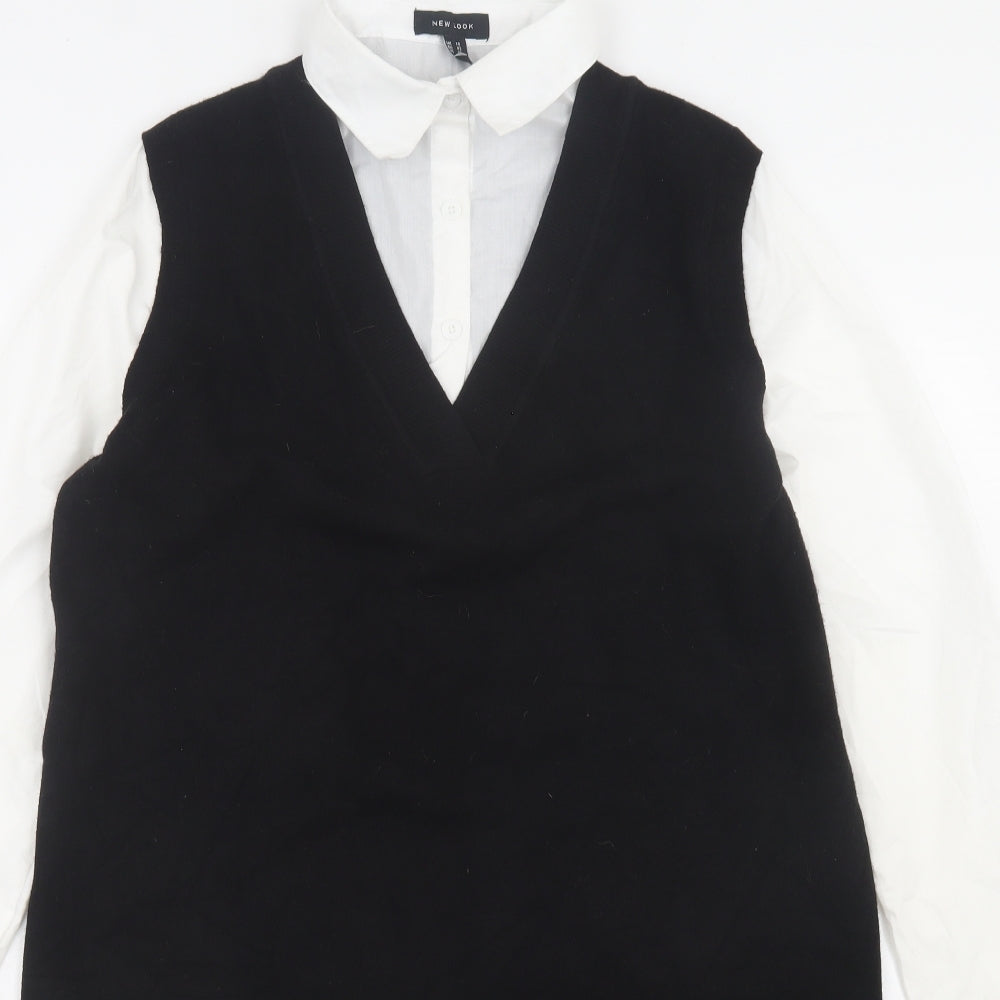 New Look Womens Black Polyester Jumper Dress Size 14 Collared Pullover