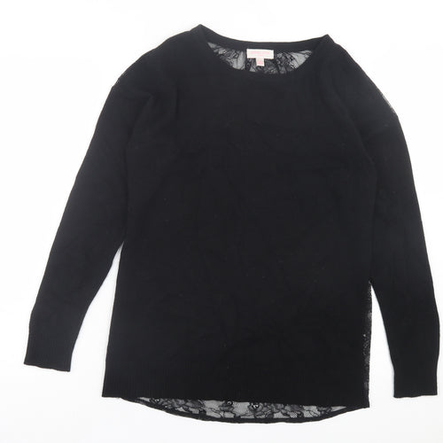 Gharani Strok Womens Black Crew Neck Polyester Pullover Jumper Size 14