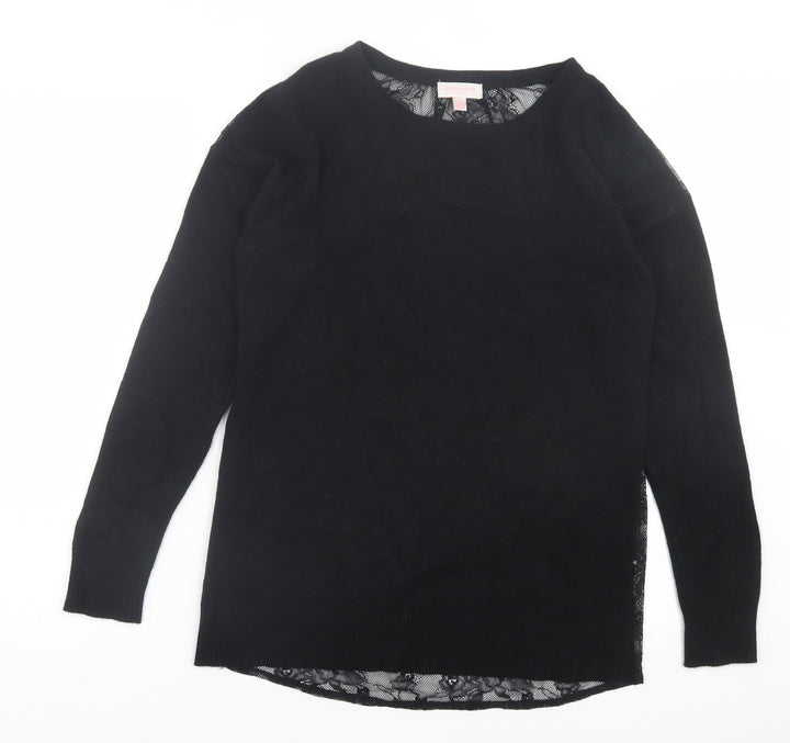 Gharani Strok Womens Black Crew Neck Polyester Pullover Jumper Size 14