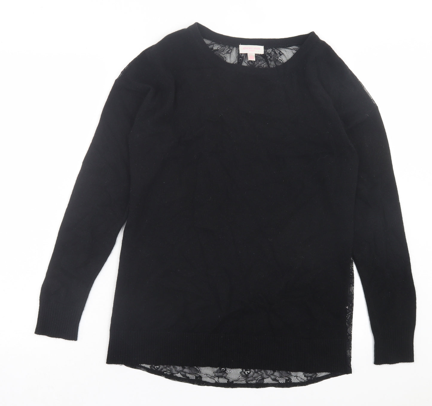 Gharani Strok Womens Black Crew Neck Polyester Pullover Jumper Size 14