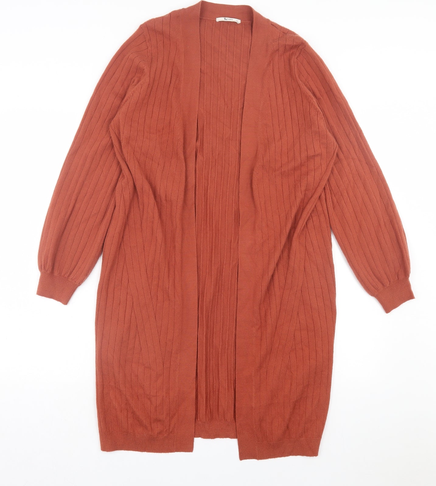 TU Womens Brown V-Neck Acrylic Cardigan Jumper Size 14