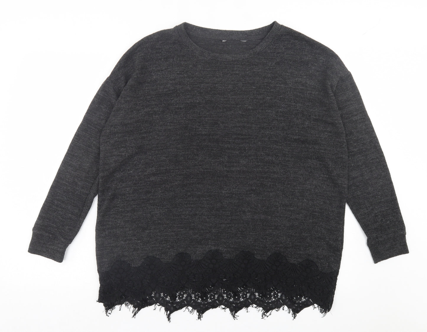 F&F Womens Grey Crew Neck Polyester Pullover Jumper Size 14