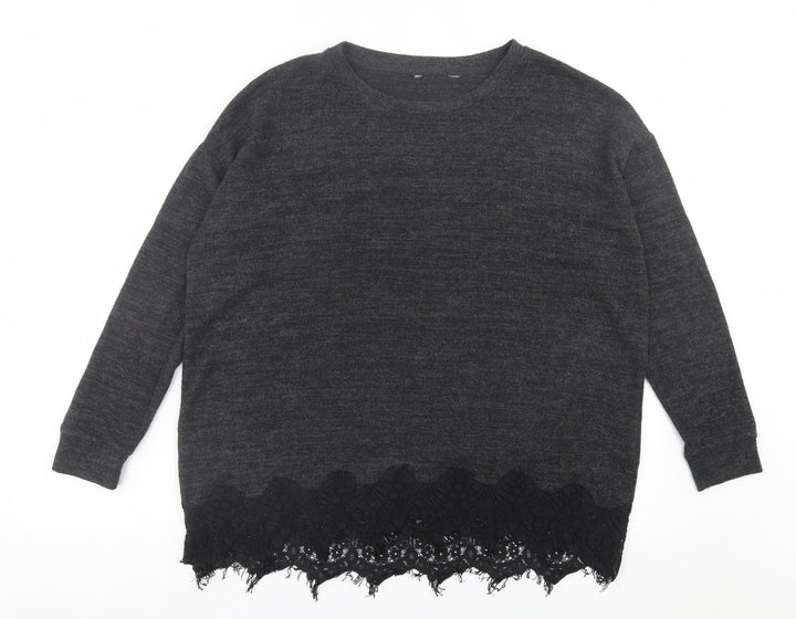 F&F Womens Grey Crew Neck Polyester Pullover Jumper Size 14