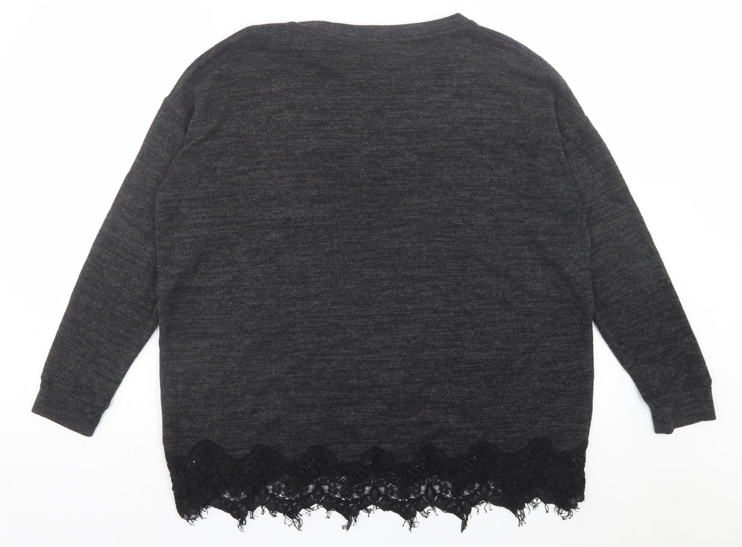F&F Womens Grey Crew Neck Polyester Pullover Jumper Size 14